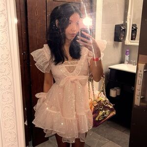 Selkie Sparkly Pink Tulle Dress with Bow